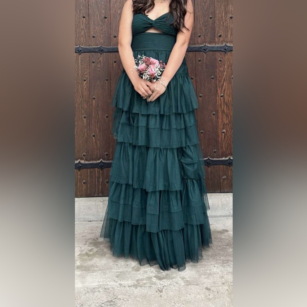 Blondie Nites Dark Green Tiered Maxi Dress